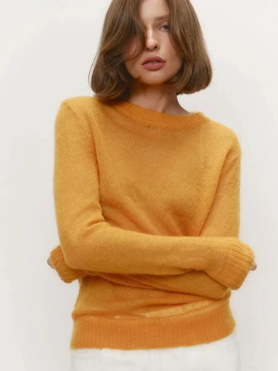 Thea | Relaxed Brushed Mohair Crew Neck Knit Sweater - View 56