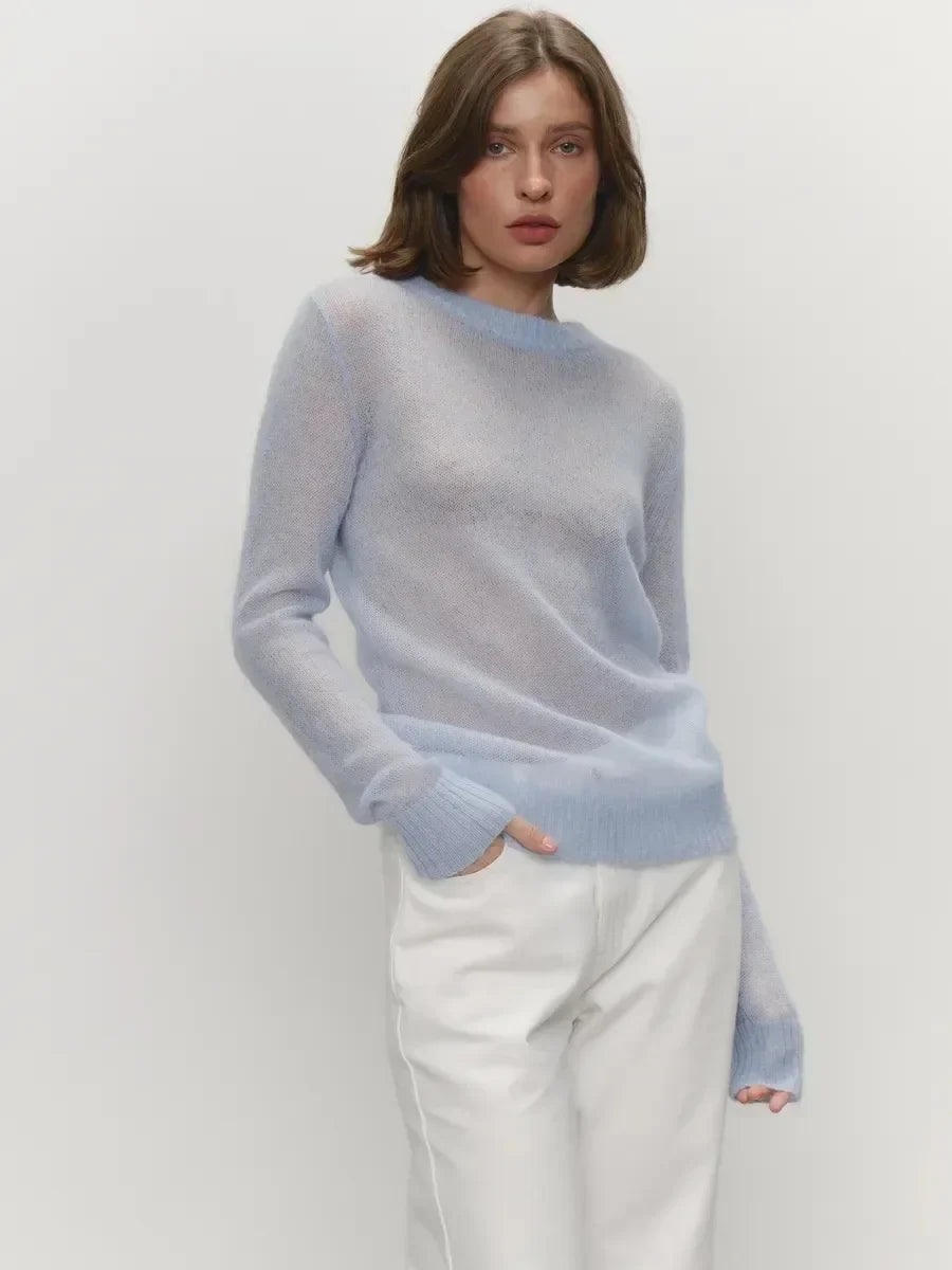 Thea | Relaxed Brushed Mohair Crew Neck Knit Sweater - View 57
