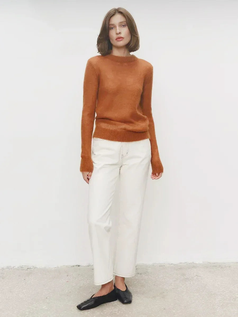 Thea | Relaxed Brushed Mohair Crew Neck Knit Sweater - View 59