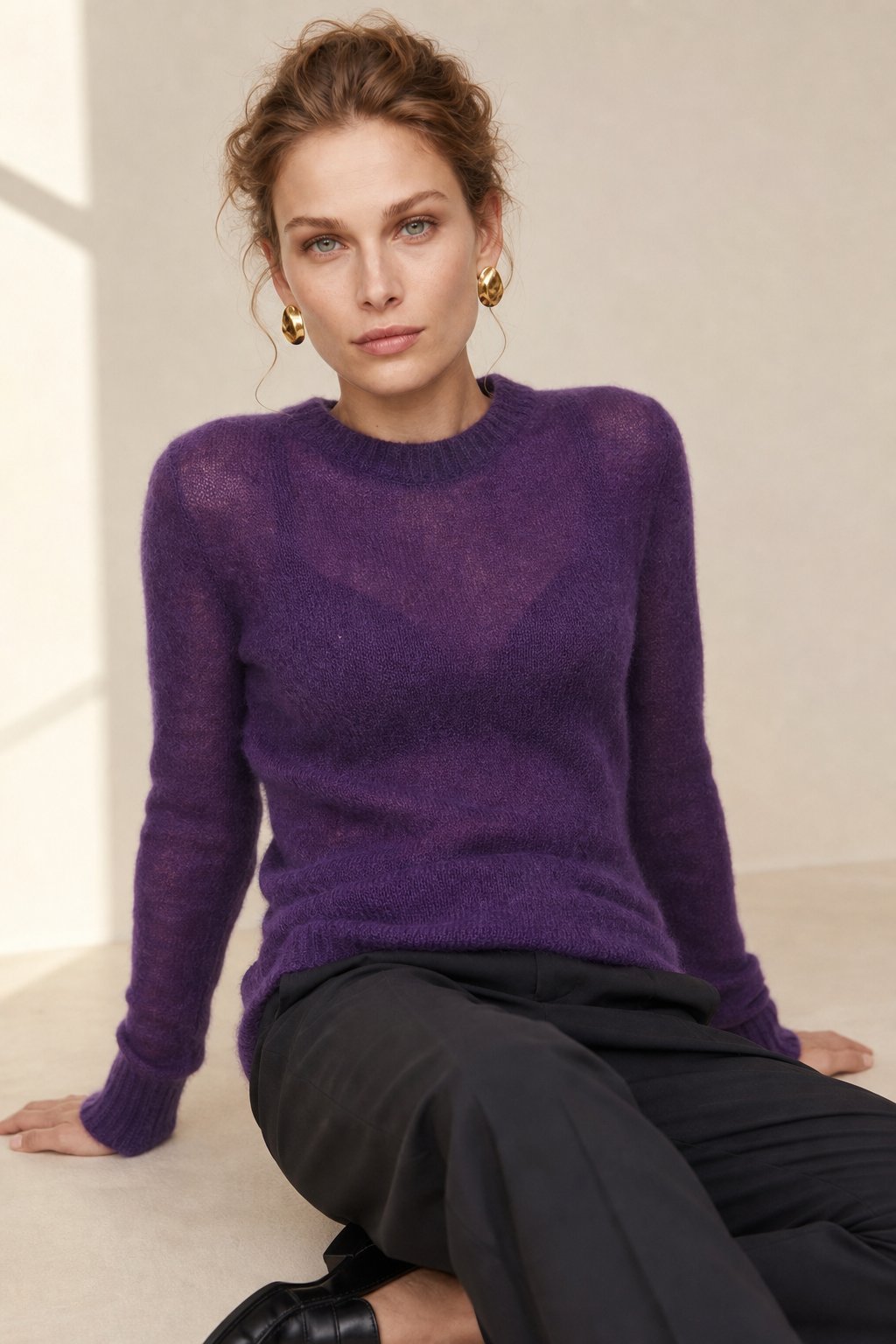 Thea | Relaxed Brushed Mohair Crew Neck Knit Sweater - View 7