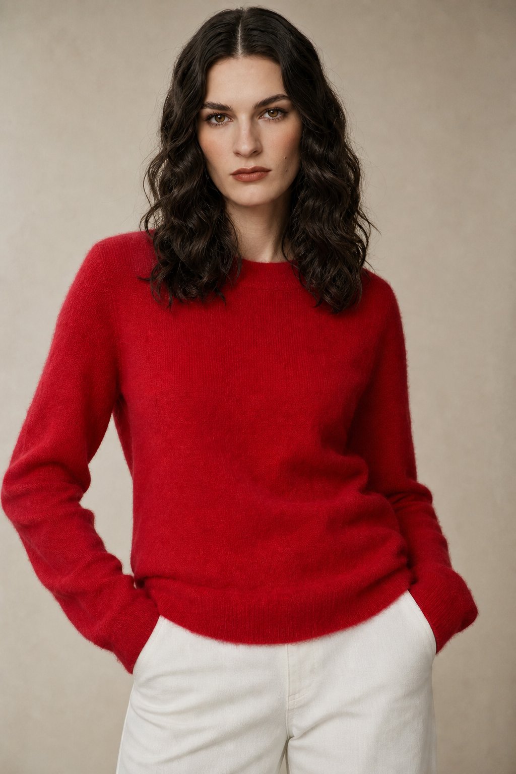 Thea | Relaxed Brushed Mohair Crew Neck Knit Sweater - View 9