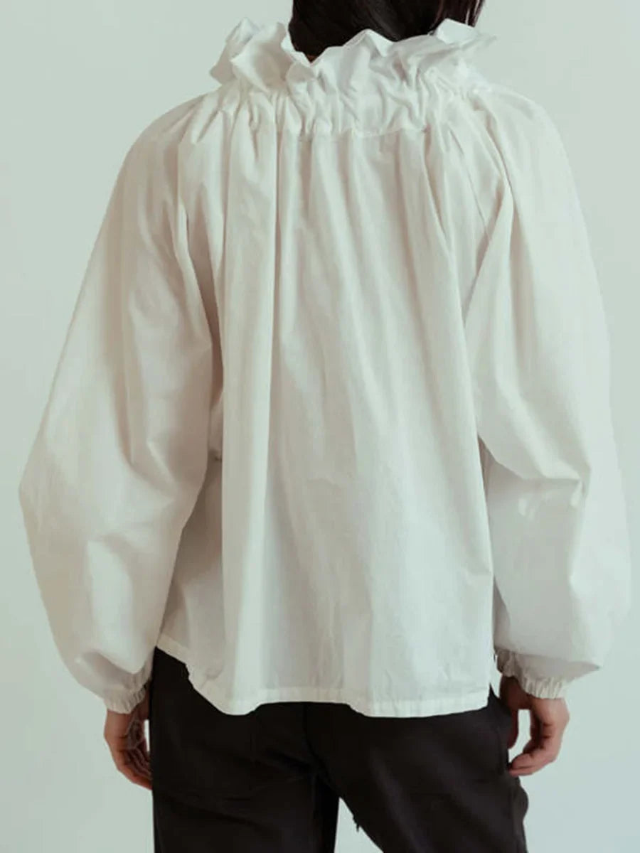 Thora | Gingham Ruffle Collar Tie Neck Cotton Blouse - View 17