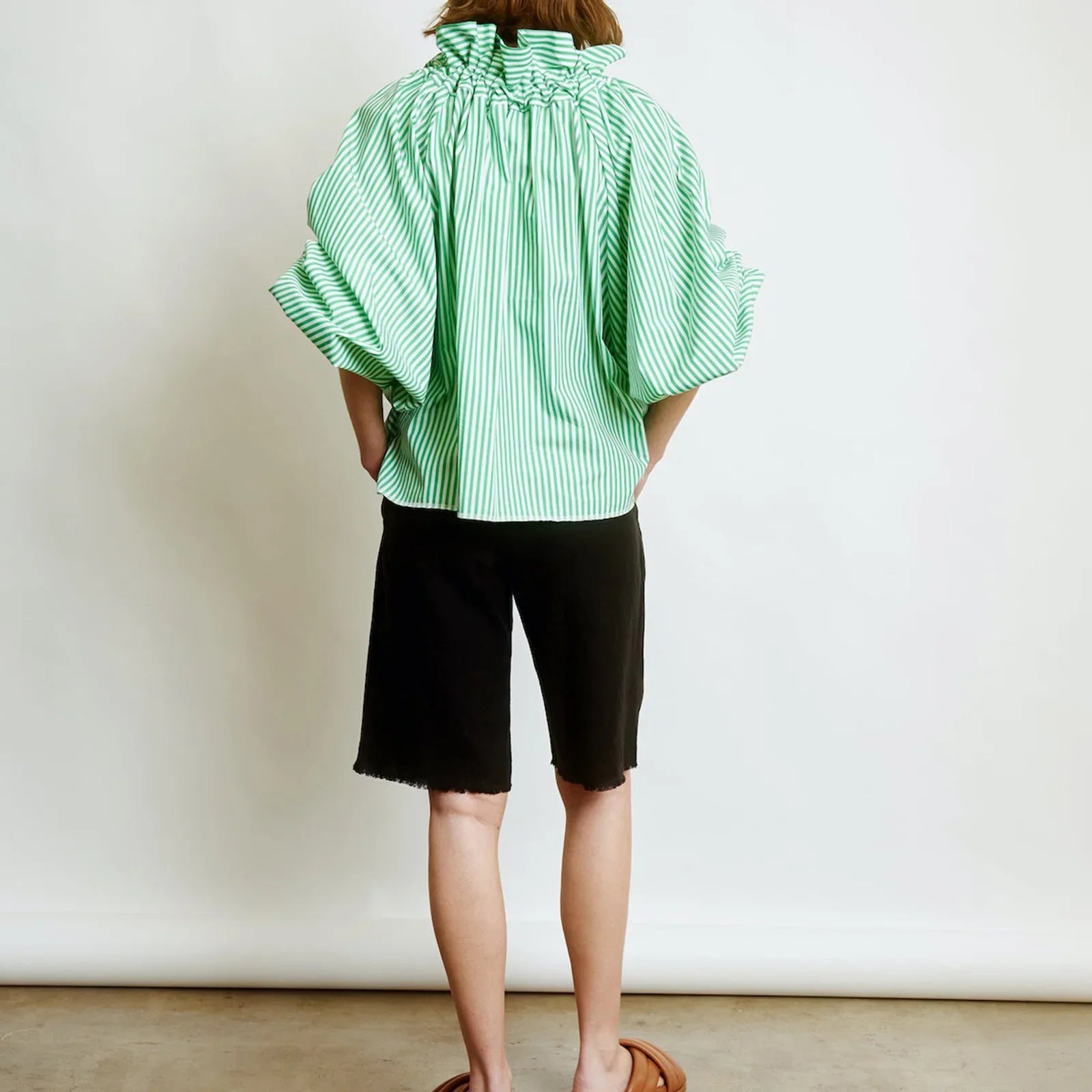 Thora | Gingham Ruffle Collar Tie Neck Cotton Blouse - View 24