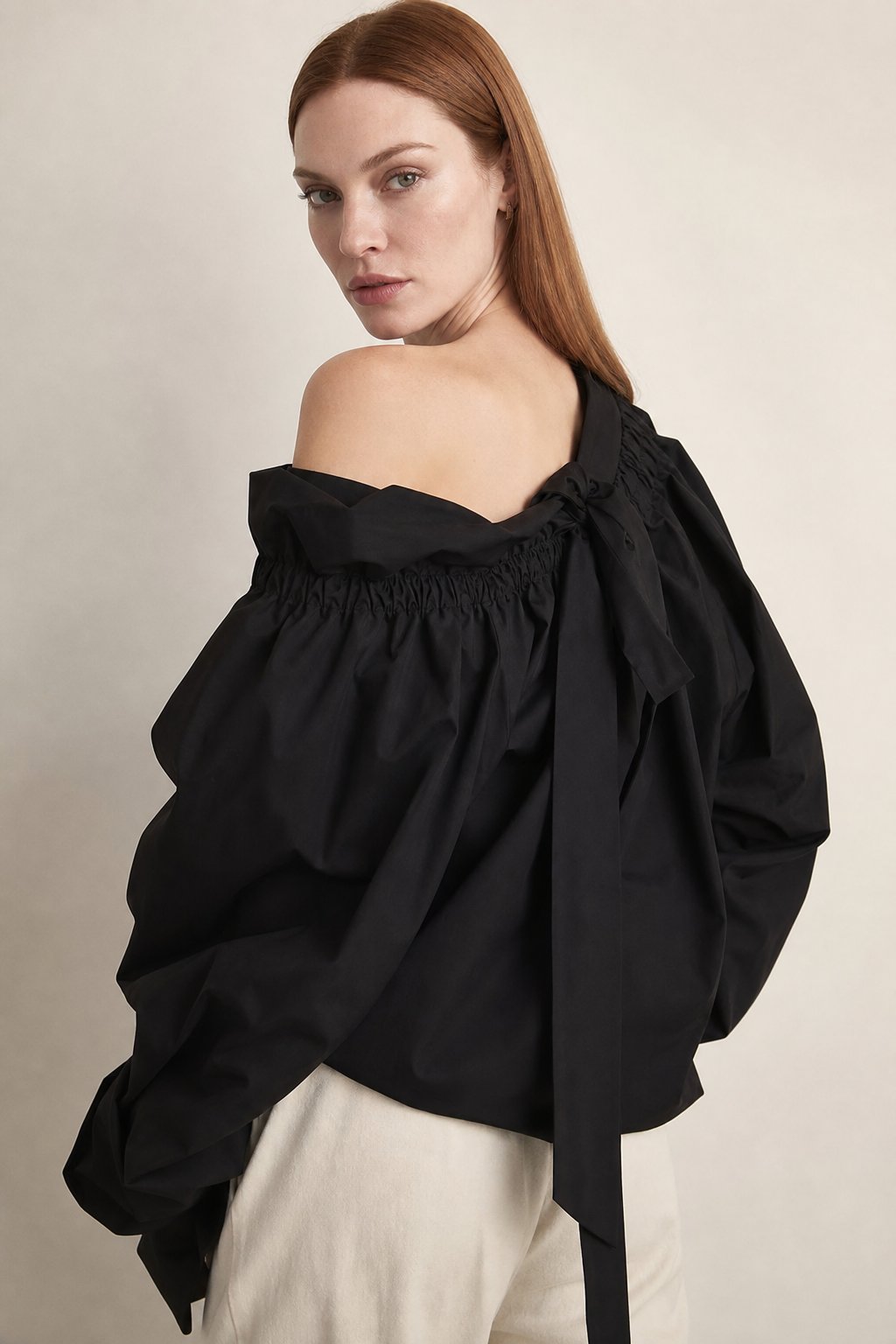 Thora | Gingham Ruffle Collar Tie Neck Cotton Blouse - View 8