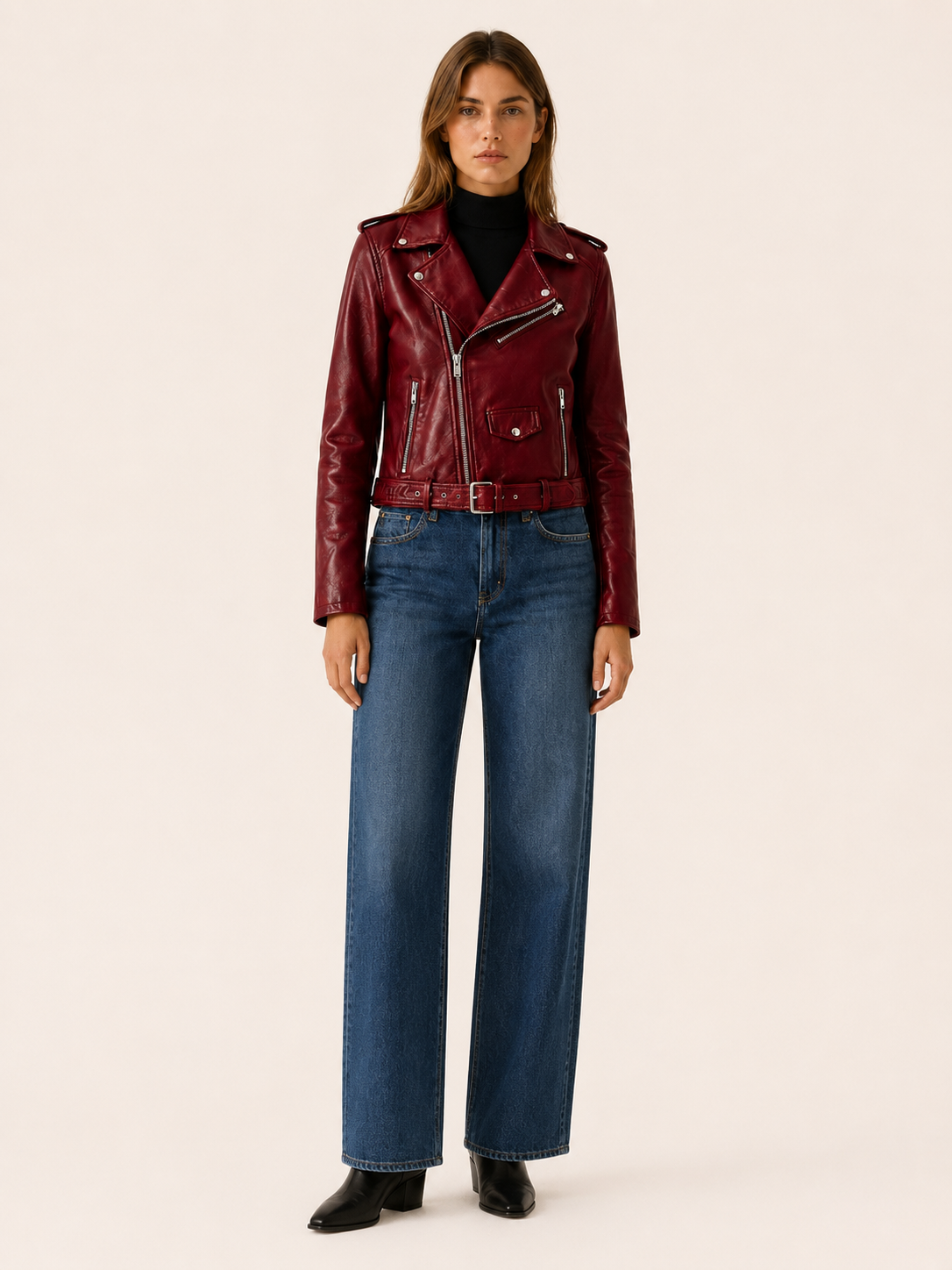 Tilda | Asymmetric Zip Belted Faux Leather Biker Jacket