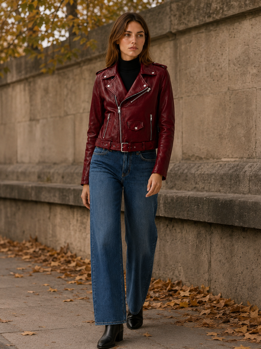 Tilda | Asymmetric Zip Belted Faux Leather Biker Jacket - View 4