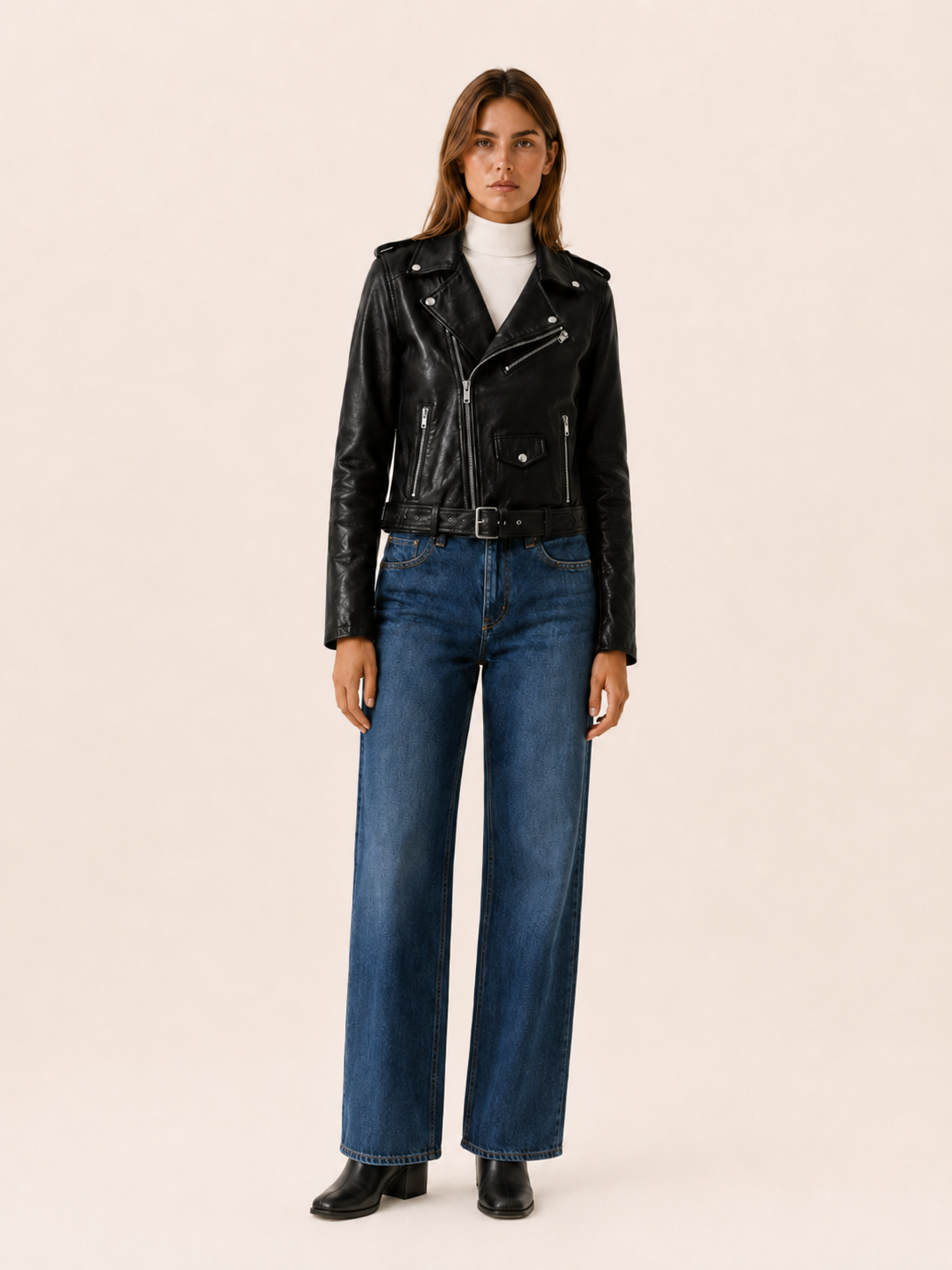 Tilda | Asymmetric Zip Belted Faux Leather Biker Jacket - View 5