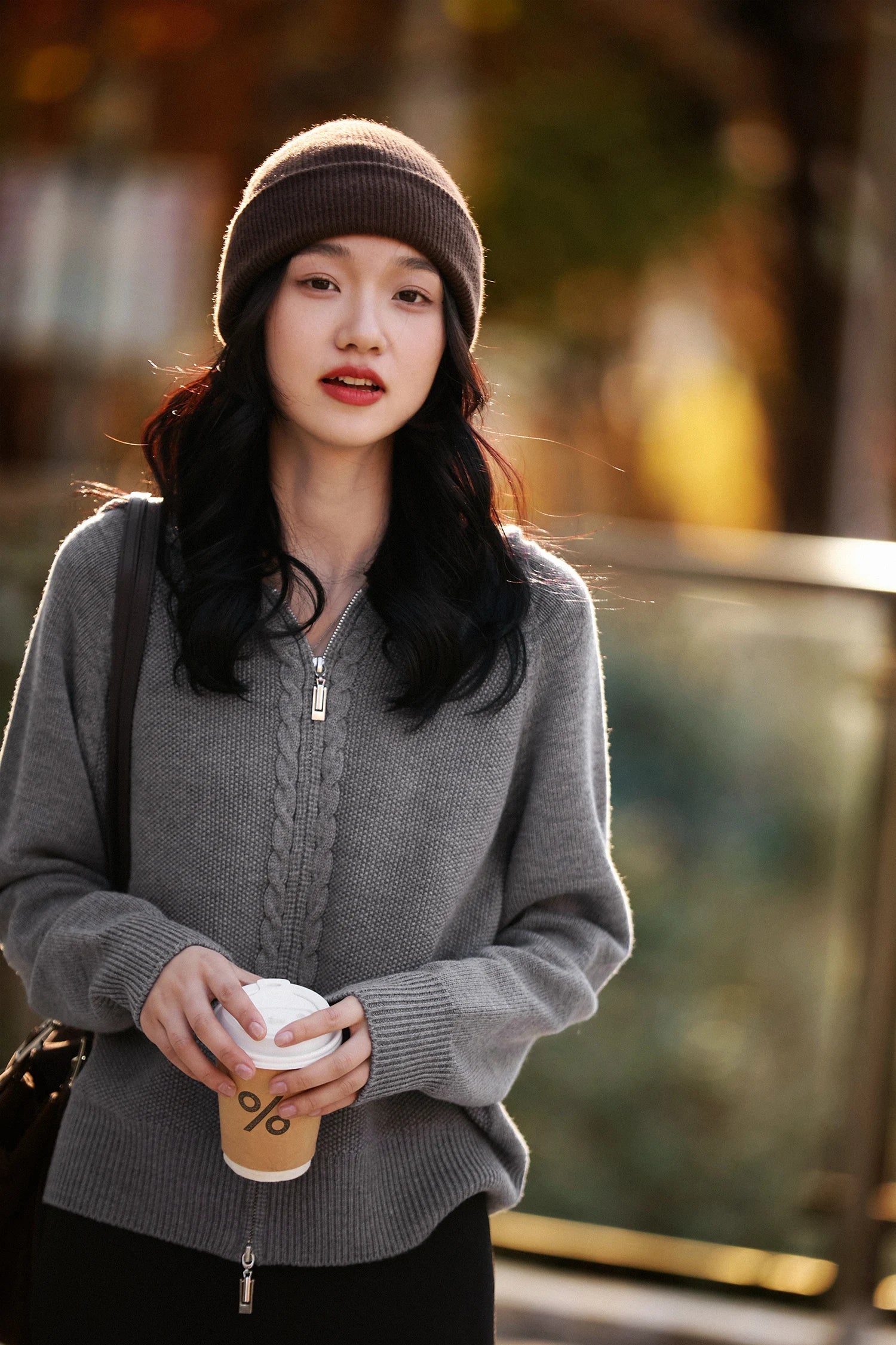 Ursula | Hooded Open Front Cable Trim Cashmere Cardigan - View 14