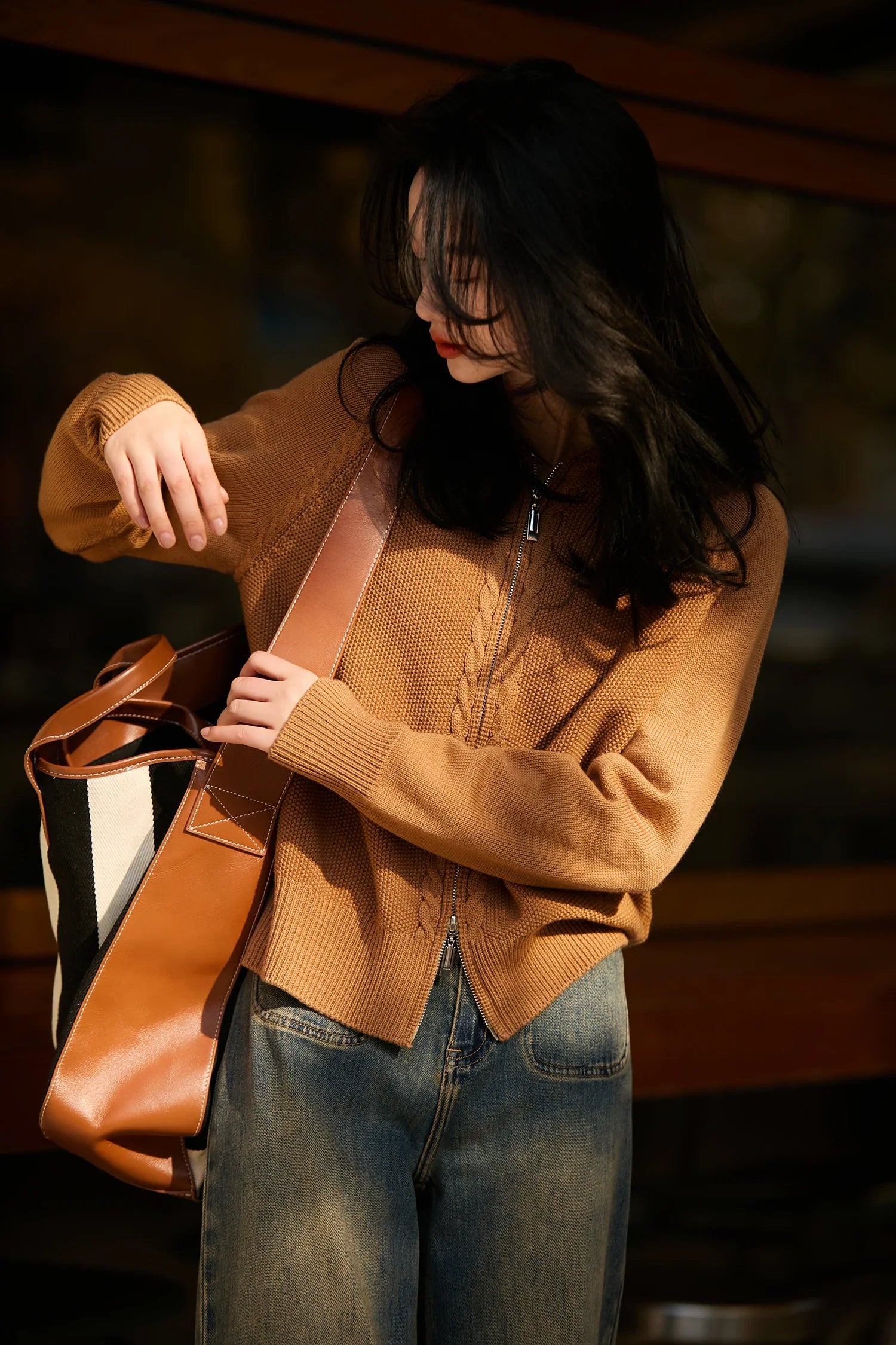 Ursula | Hooded Open Front Cable Trim Cashmere Cardigan - View 7