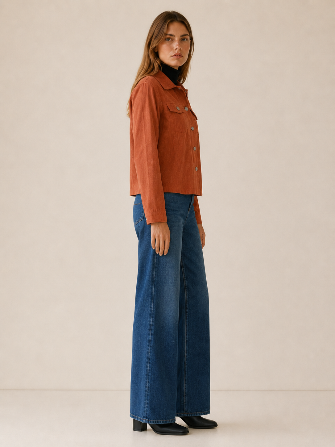 Verena | Chest Flap Pocket Snap Front Cropped Jacket - View 3