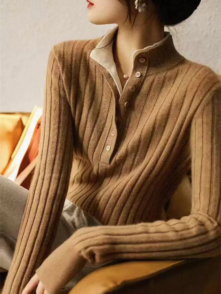 Verity | Fitted Long Sleeve Ribbed Wool Knit Polo Sweater - View 11