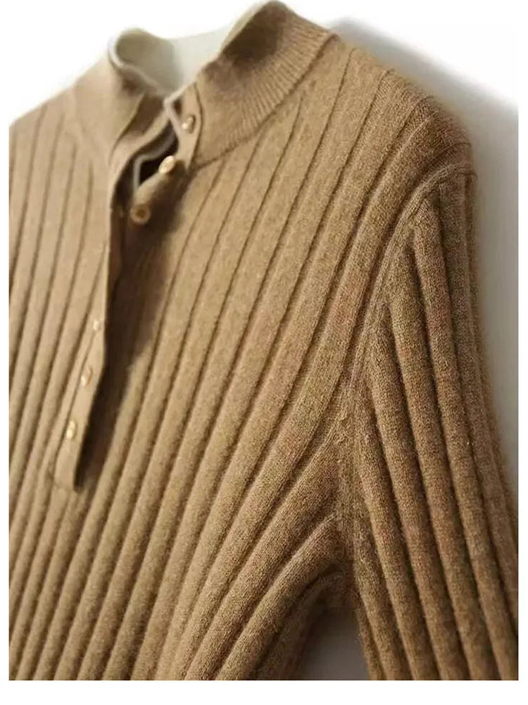 Verity | Fitted Long Sleeve Ribbed Wool Knit Polo Sweater - View 15