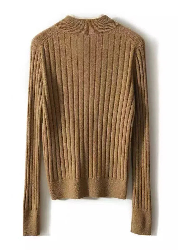Verity | Fitted Long Sleeve Ribbed Wool Knit Polo Sweater - View 16