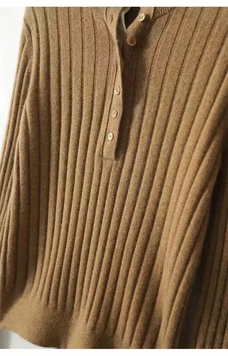 Verity | Fitted Long Sleeve Ribbed Wool Knit Polo Sweater - View 17