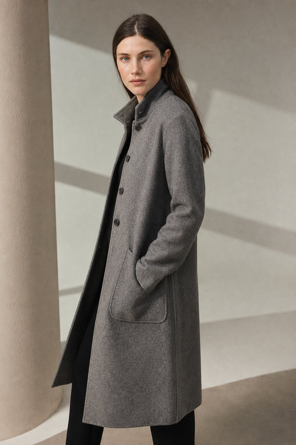 Vesper | Stand Collar Single Breasted Wool Overcoat