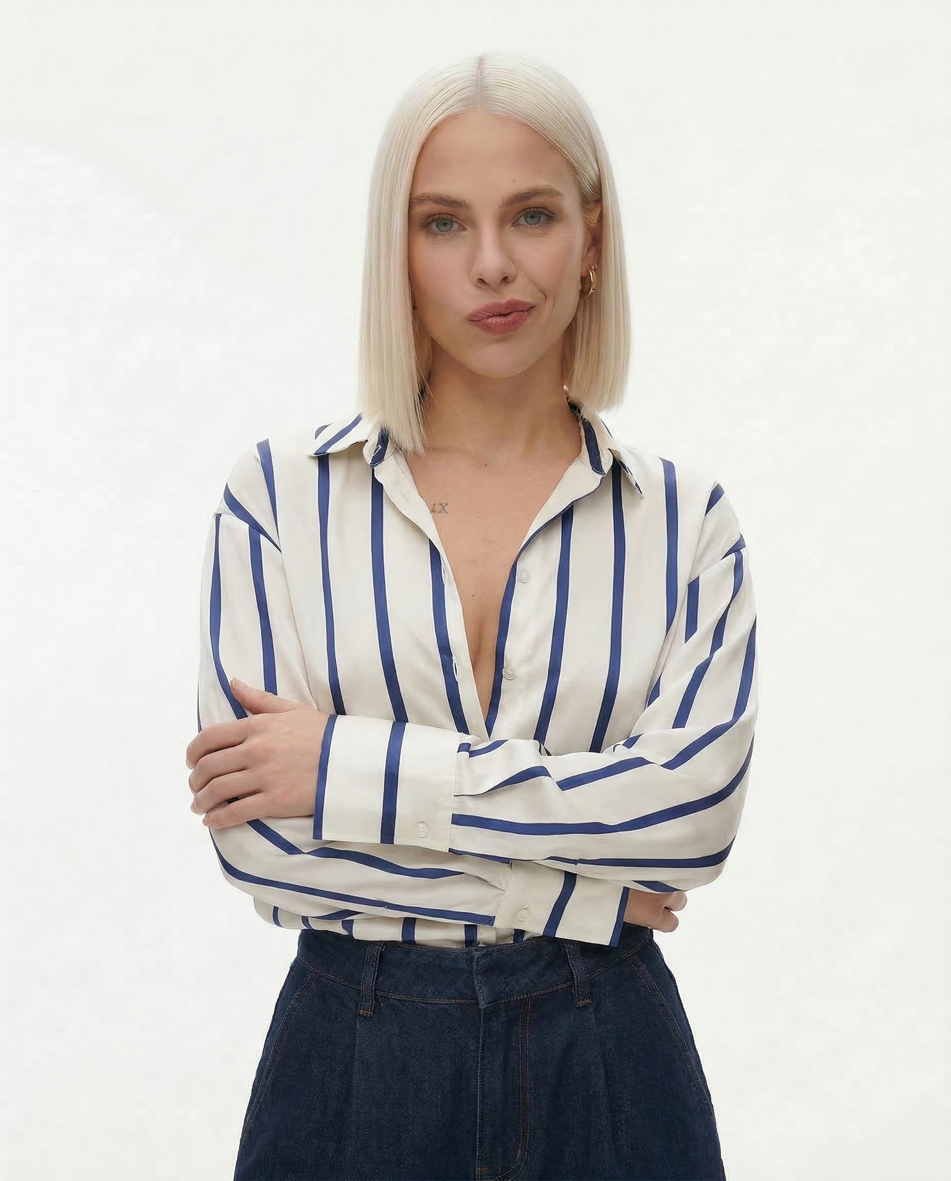 Vivienne | Satin Stripe Oversized Button Front Shirt