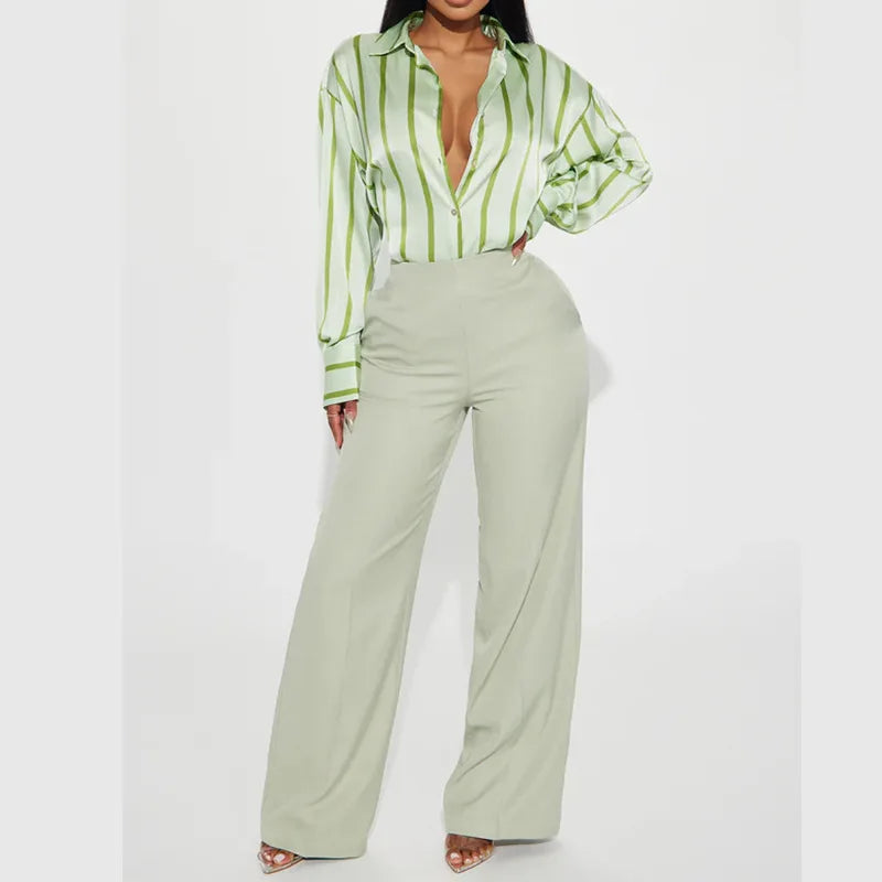Vivienne | Satin Stripe Oversized Button Front Shirt - View 15