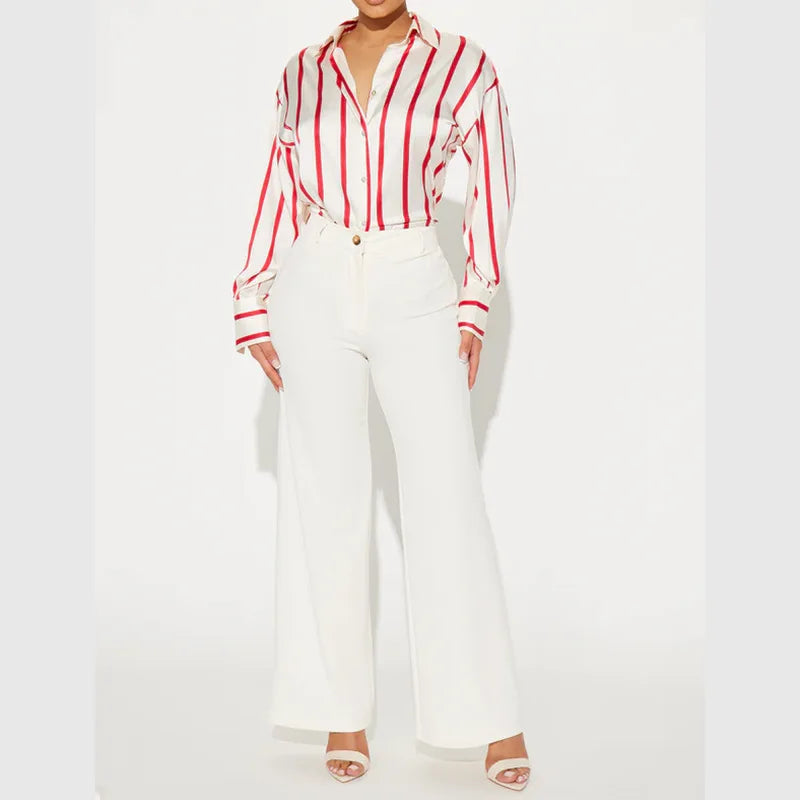 Vivienne | Satin Stripe Oversized Button Front Shirt - View 21