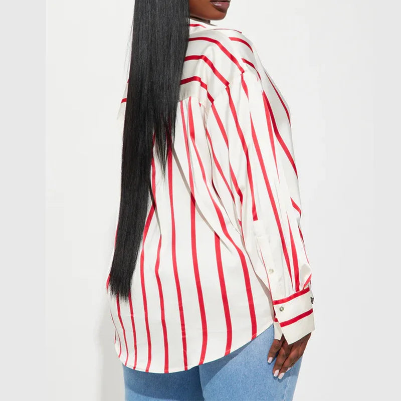 Vivienne | Satin Stripe Oversized Button Front Shirt - View 23