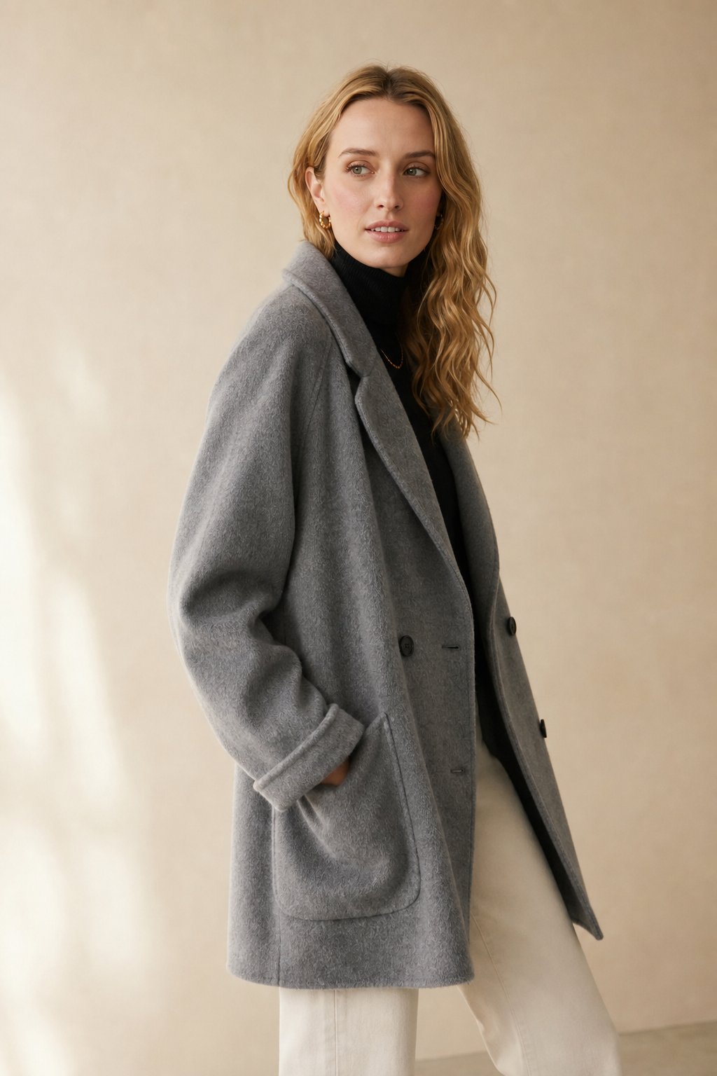 Wilhelmina | Oversized Double Breasted Wool Herringbone Coat