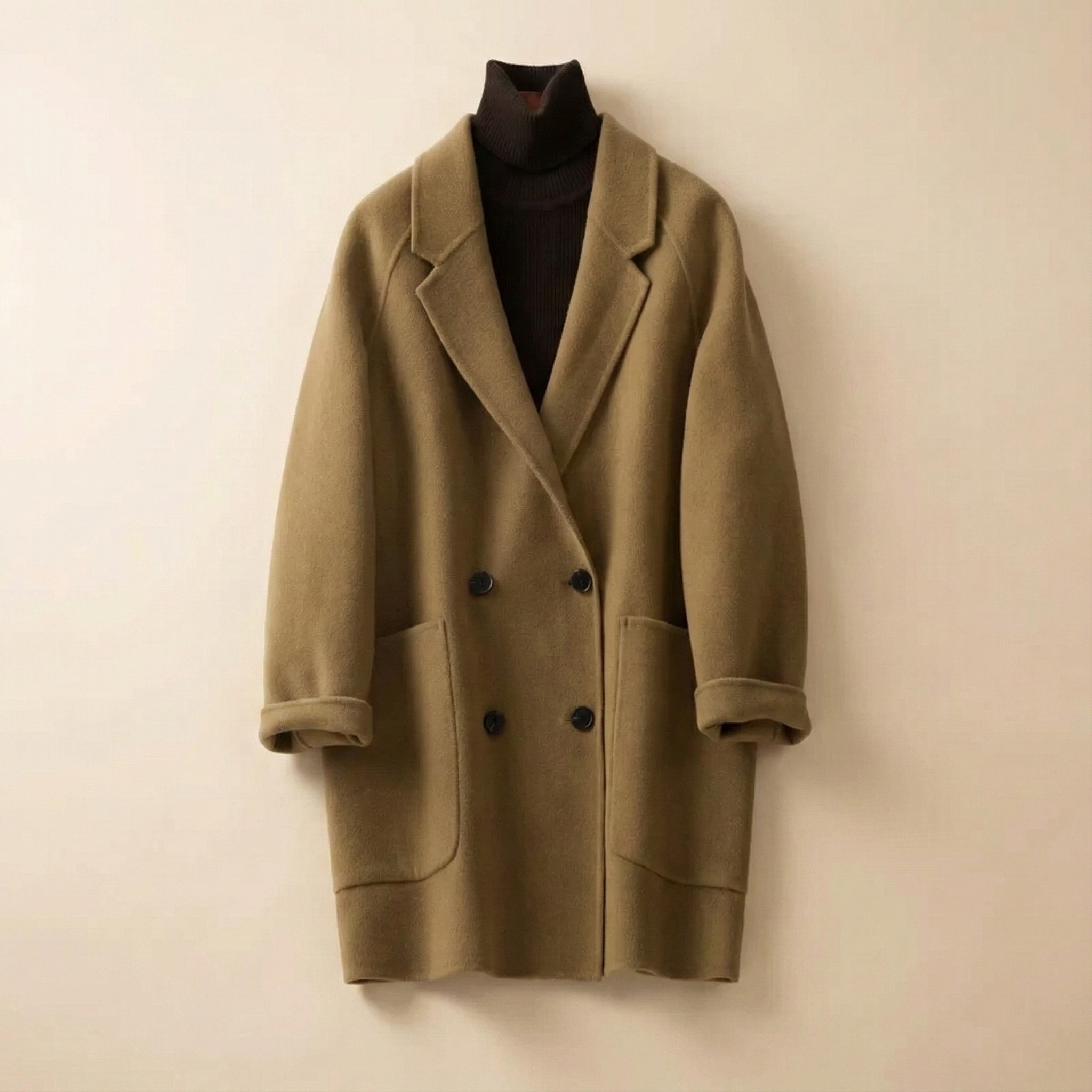 Wilhelmina | Oversized Double Breasted Wool Herringbone Coat - View 10