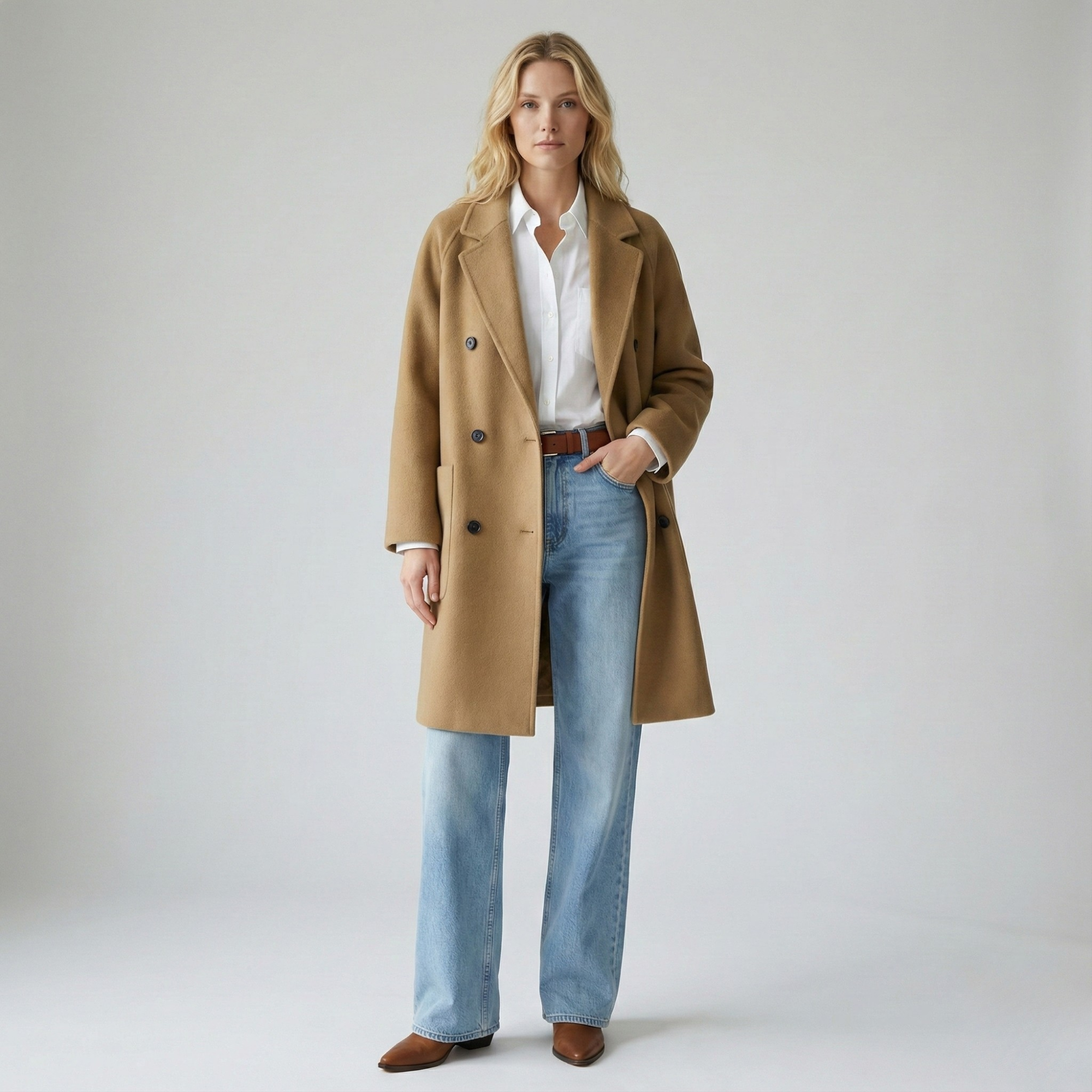 Wilhelmina | Oversized Double Breasted Wool Herringbone Coat - View 11