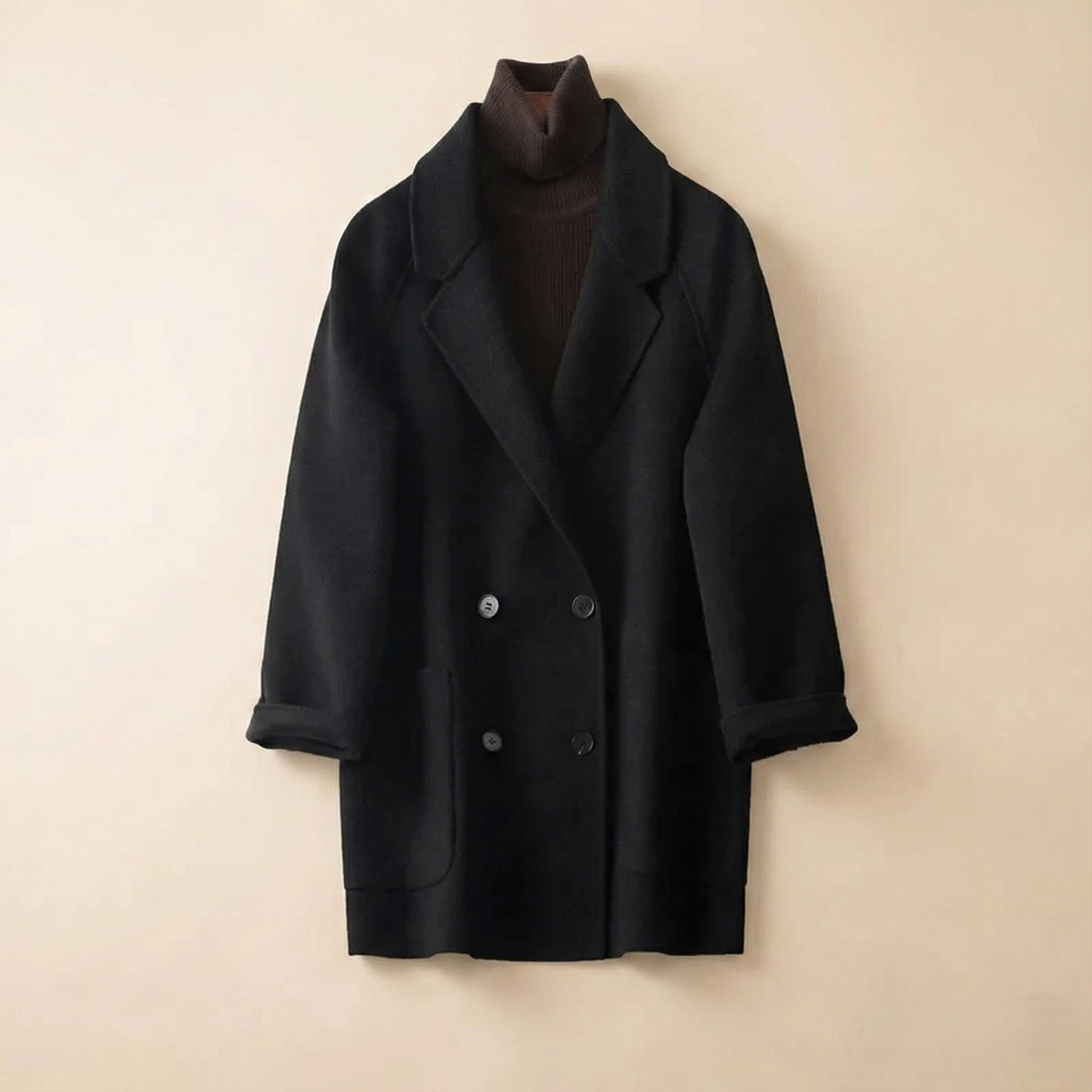 Wilhelmina | Oversized Double Breasted Wool Herringbone Coat - View 12