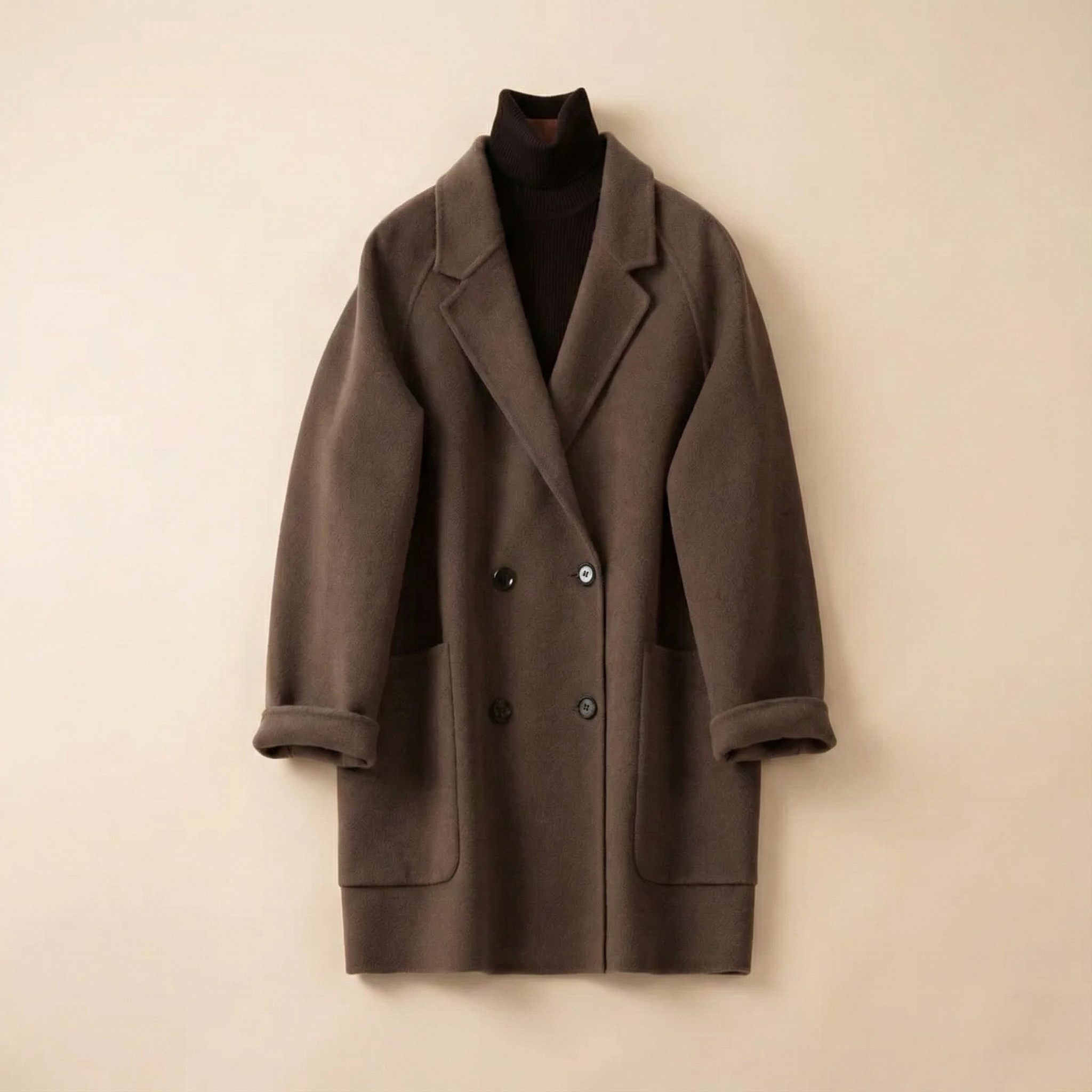 Wilhelmina | Oversized Double Breasted Wool Herringbone Coat - View 14