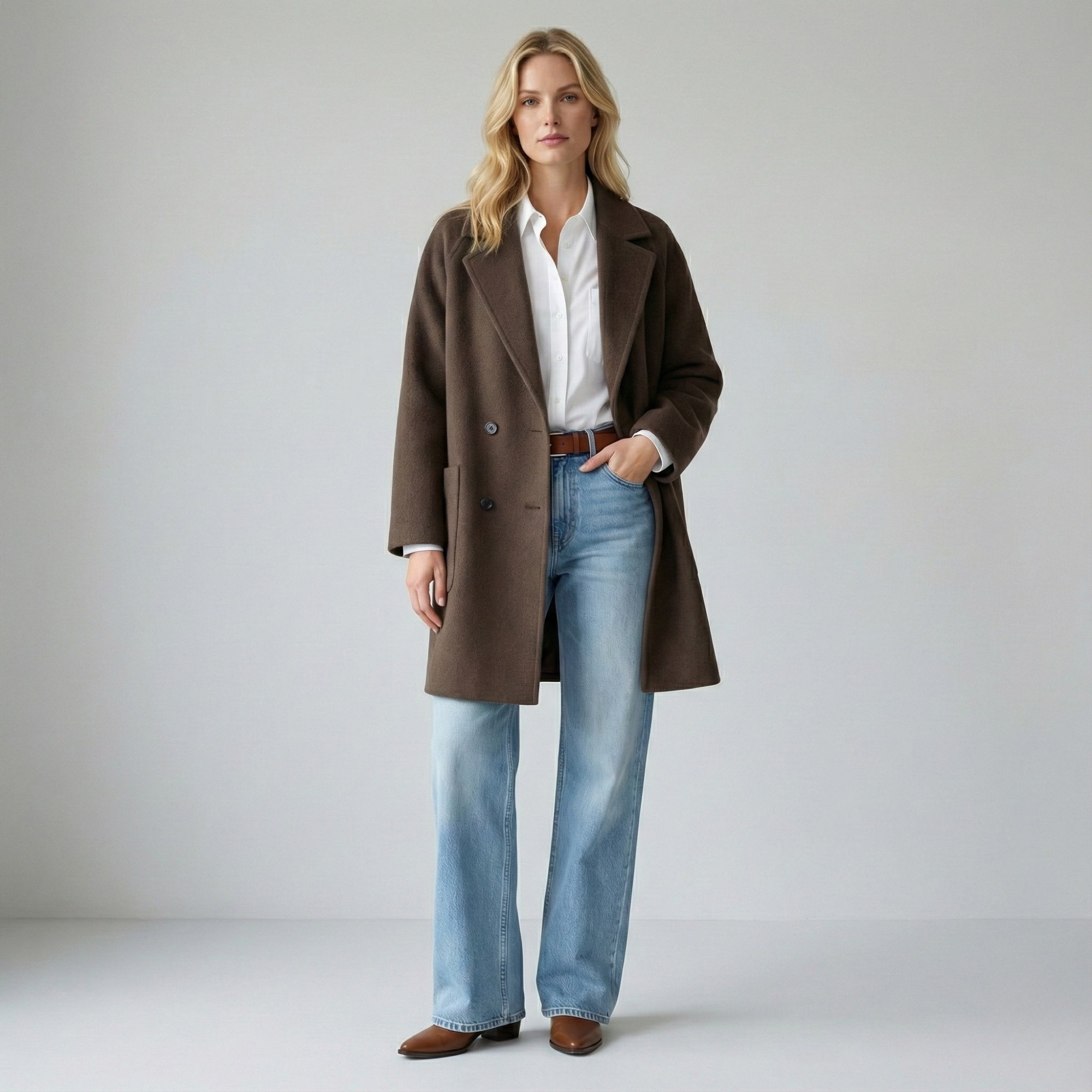 Wilhelmina | Oversized Double Breasted Wool Herringbone Coat - View 15