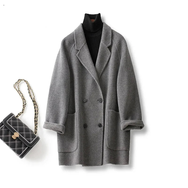 Wilhelmina | Oversized Double Breasted Wool Herringbone Coat - View 16