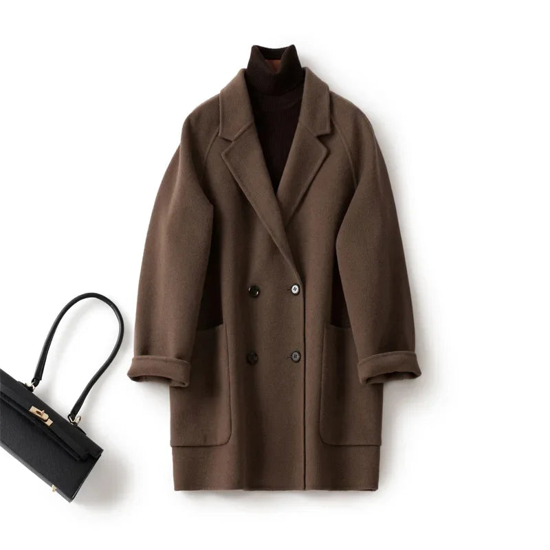 Wilhelmina | Oversized Double Breasted Wool Herringbone Coat - View 17