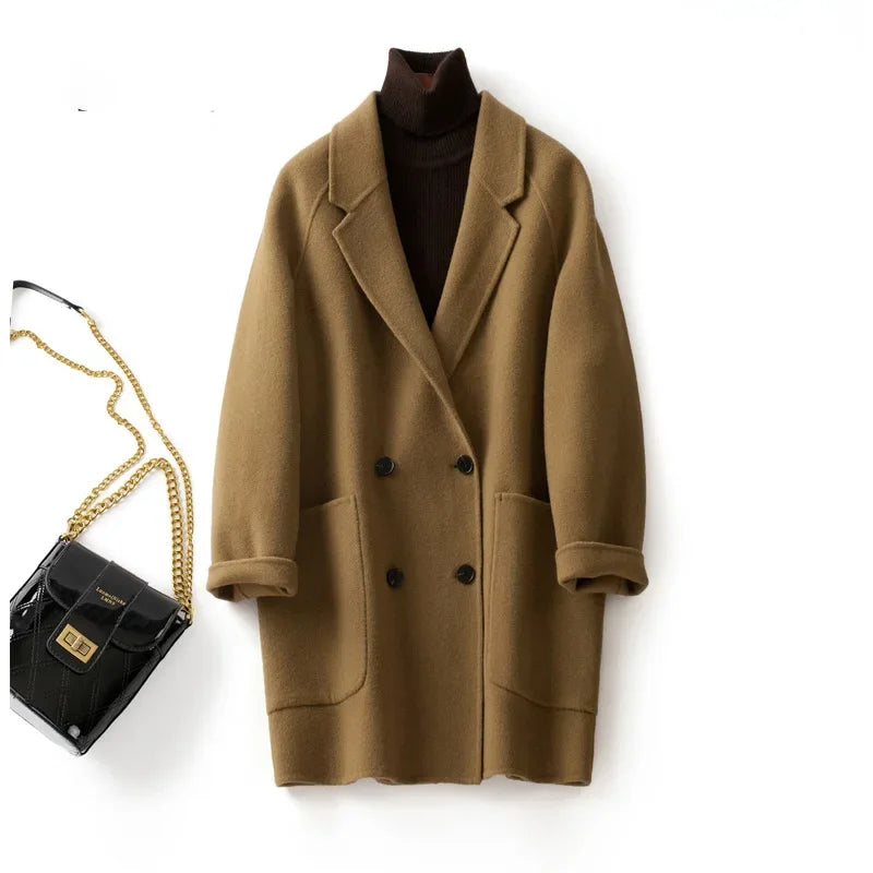 Wilhelmina | Oversized Double Breasted Wool Herringbone Coat - View 18