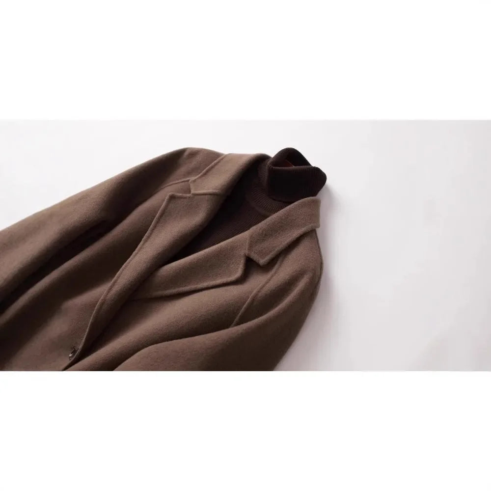 Wilhelmina | Oversized Double Breasted Wool Herringbone Coat - View 19