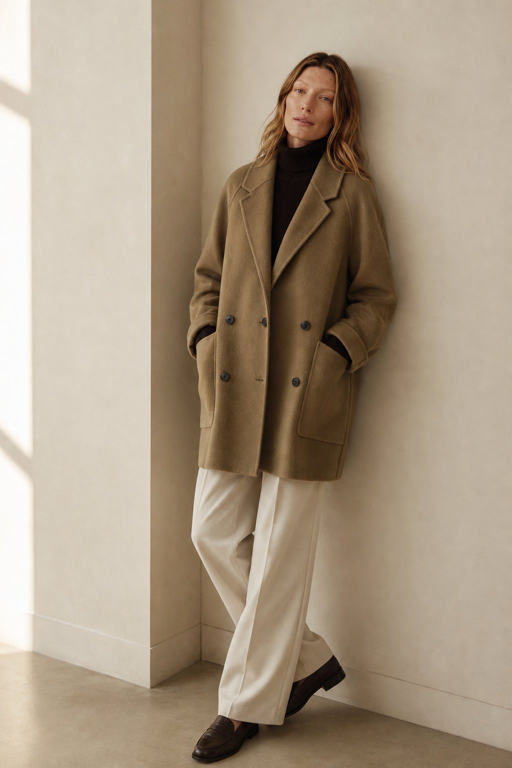 Wilhelmina | Oversized Double Breasted Wool Herringbone Coat - View 2