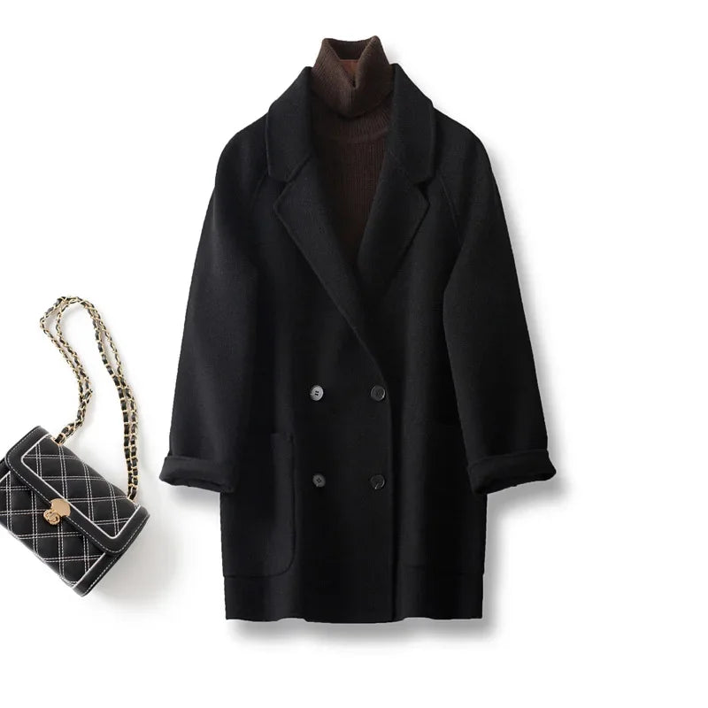 Wilhelmina | Oversized Double Breasted Wool Herringbone Coat - View 20