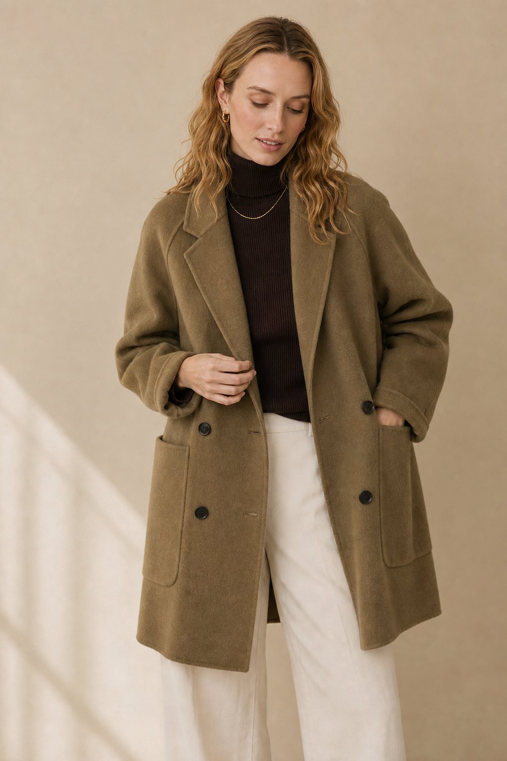 Wilhelmina | Oversized Double Breasted Wool Herringbone Coat - View 3