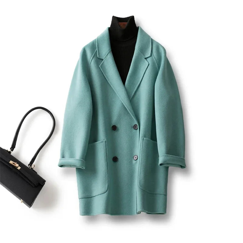 Wilhelmina | Oversized Double Breasted Wool Herringbone Coat - View 31