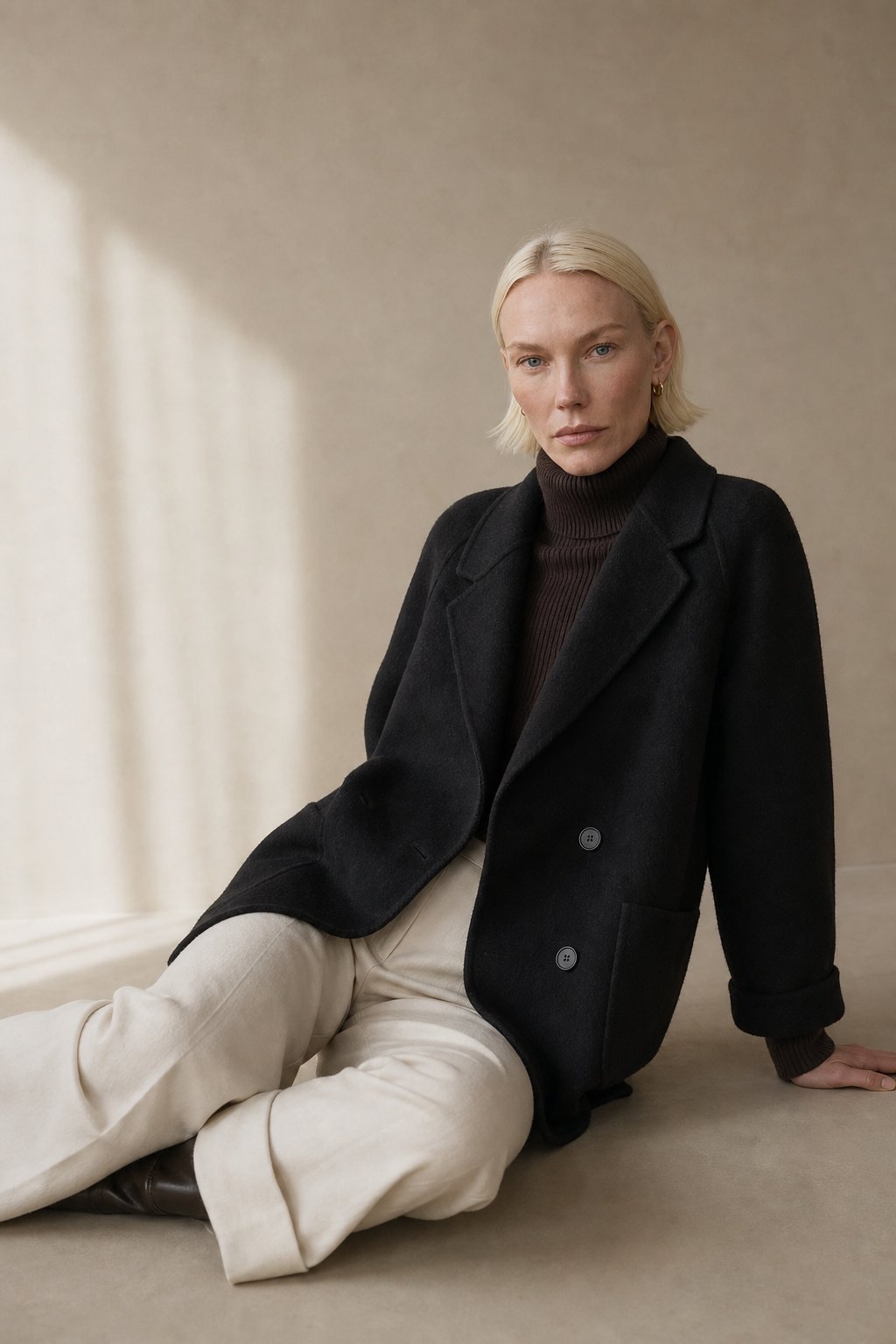 Wilhelmina | Oversized Double Breasted Wool Herringbone Coat - View 4