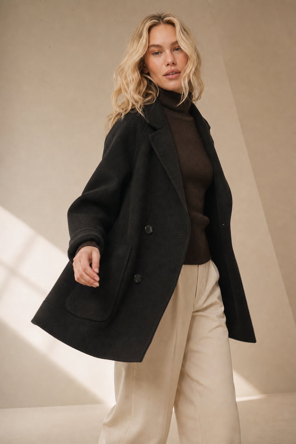 Wilhelmina | Oversized Double Breasted Wool Herringbone Coat - View 5