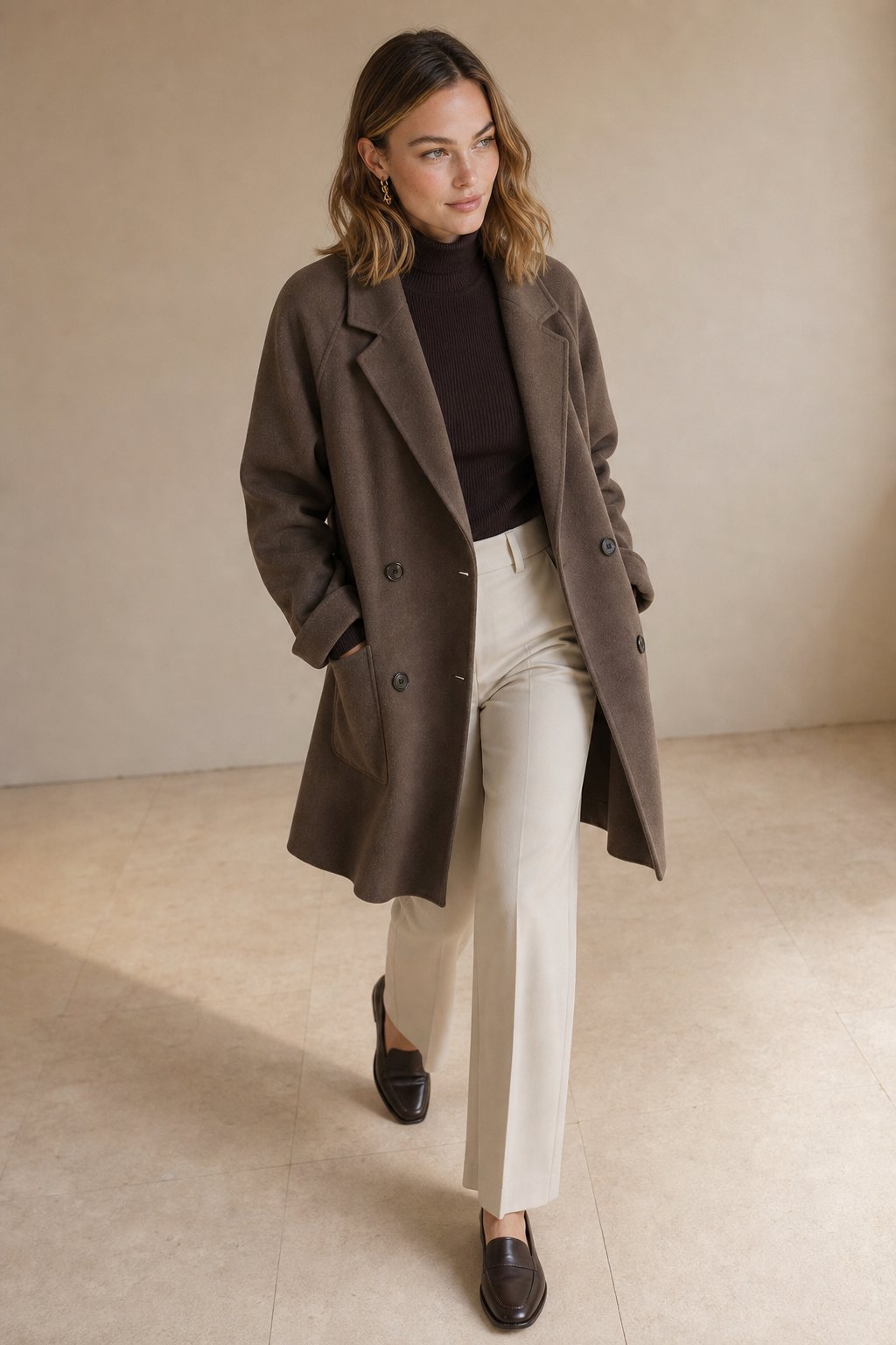 Wilhelmina | Oversized Double Breasted Wool Herringbone Coat - View 6