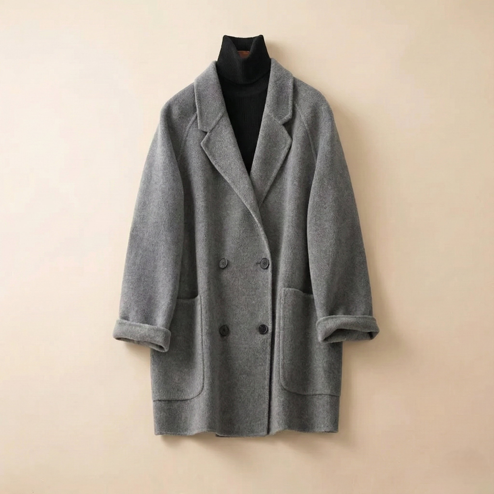 Wilhelmina | Oversized Double Breasted Wool Herringbone Coat - View 8