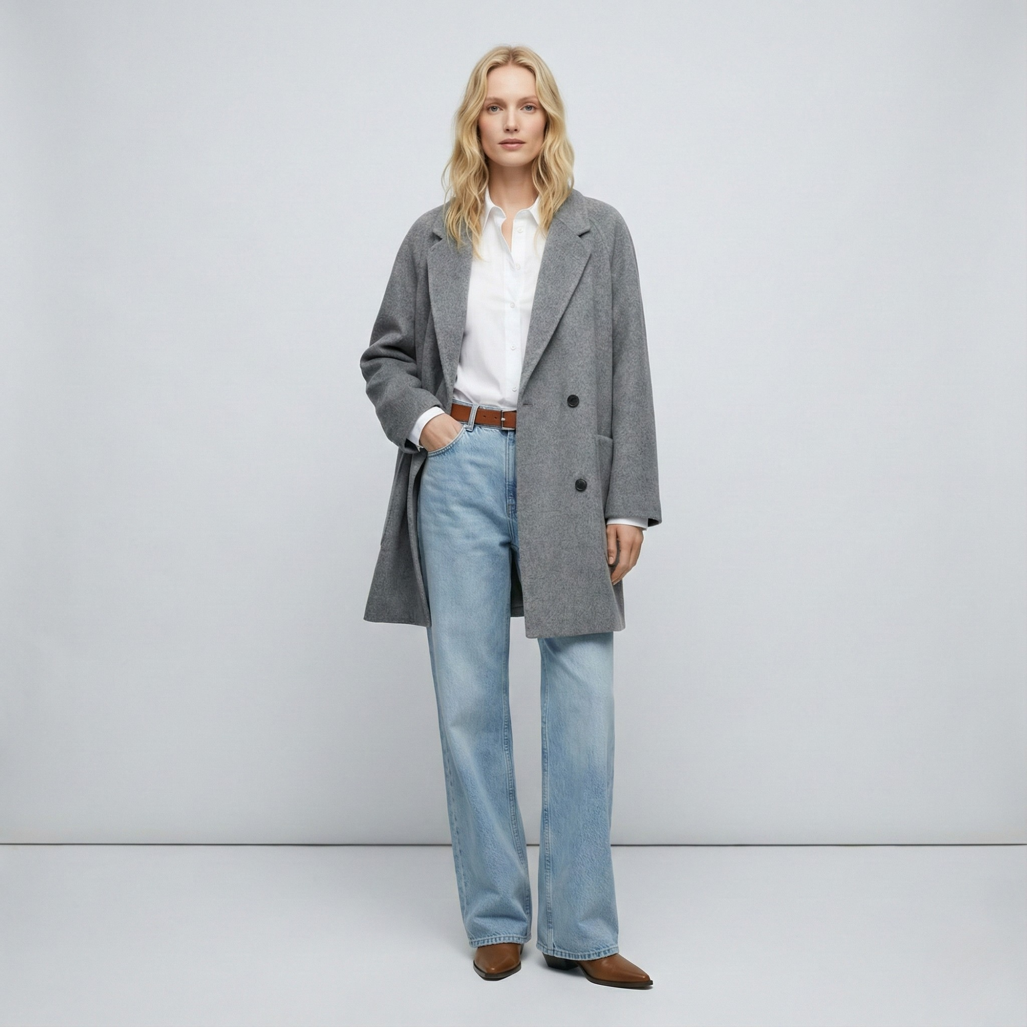 Wilhelmina | Oversized Double Breasted Wool Herringbone Coat - View 9
