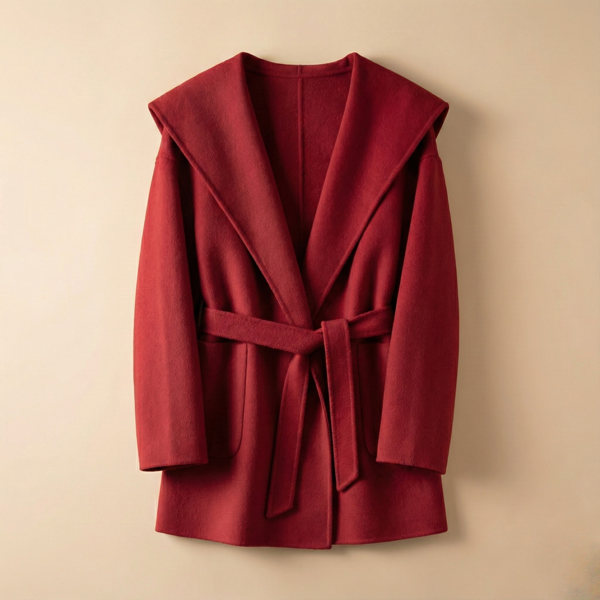 Xanthe | Belted Shawl Collar Camel Hair Patch Pocket Coat - View 11