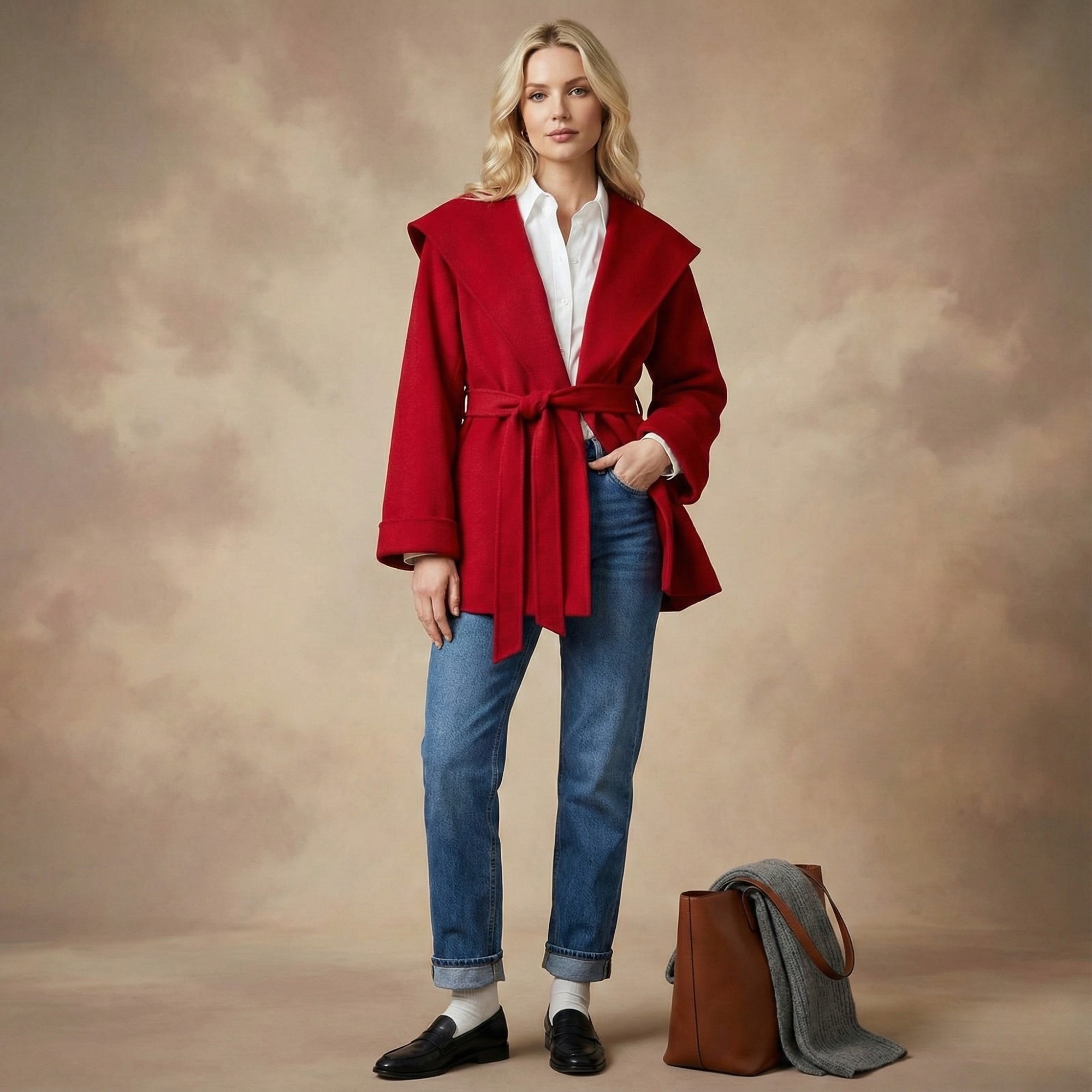 Xanthe | Belted Shawl Collar Camel Hair Patch Pocket Coat - View 16
