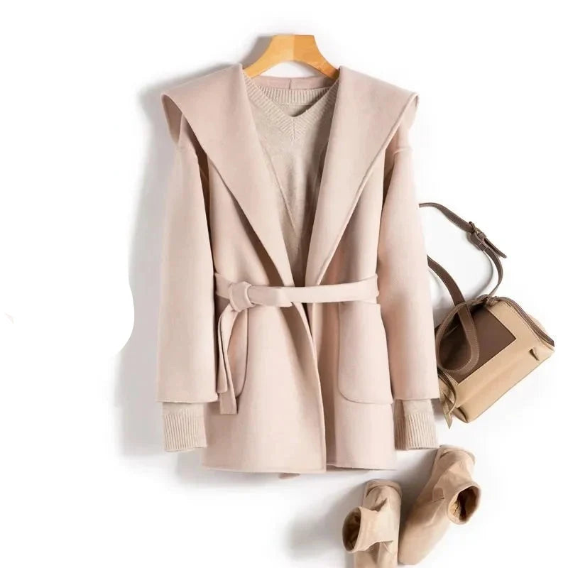 Xanthe | Belted Shawl Collar Camel Hair Patch Pocket Coat - View 19
