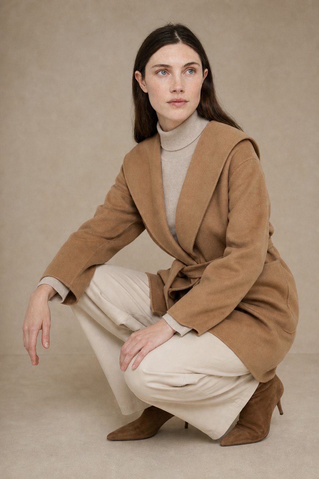 Xanthe | Belted Shawl Collar Camel Hair Patch Pocket Coat - View 2