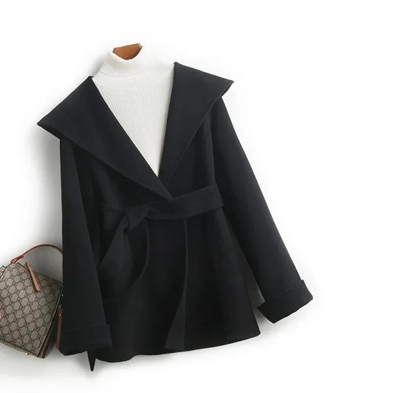 Xanthe | Belted Shawl Collar Camel Hair Patch Pocket Coat - View 20