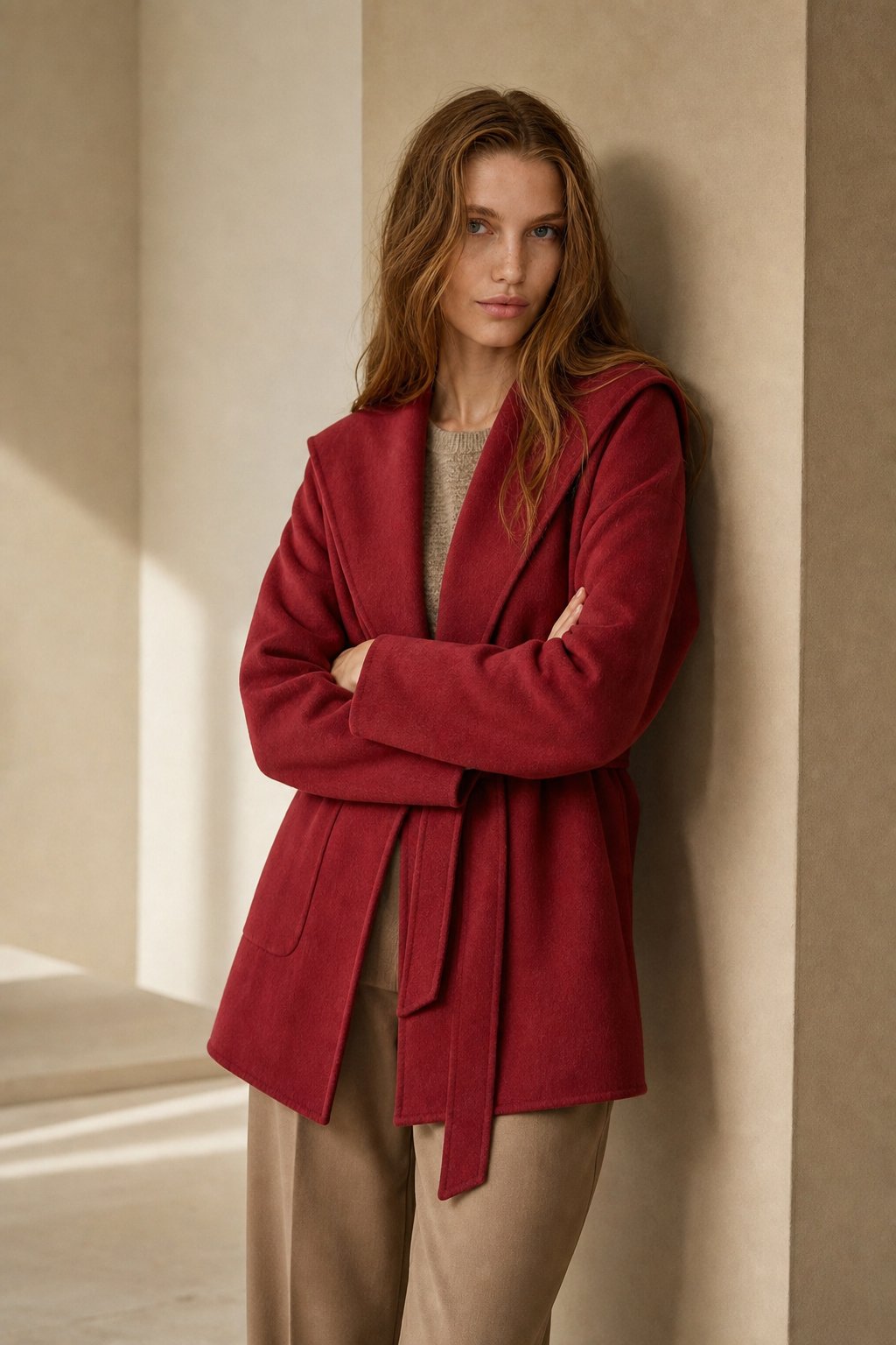 Xanthe | Belted Shawl Collar Camel Hair Patch Pocket Coat - View 3