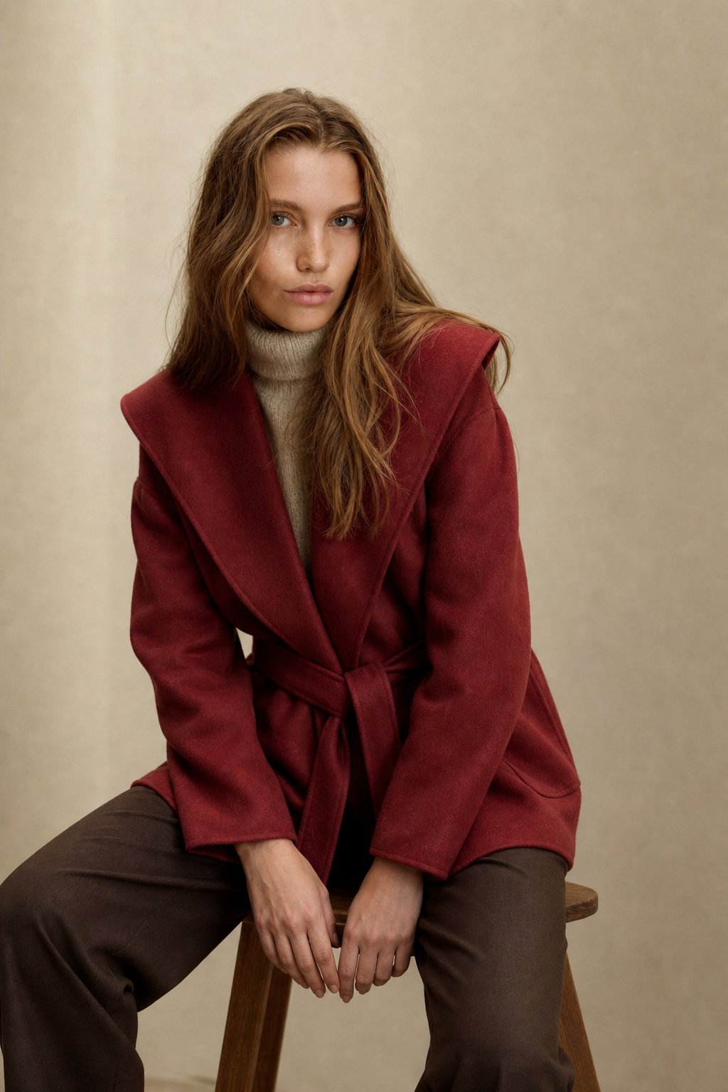 Xanthe | Belted Shawl Collar Camel Hair Patch Pocket Coat - View 4