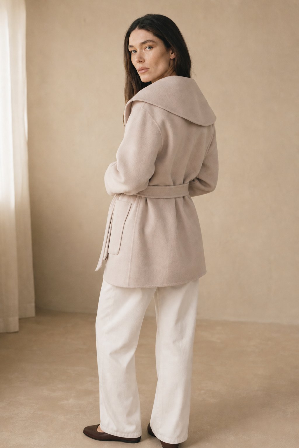 Xanthe | Belted Shawl Collar Camel Hair Patch Pocket Coat - View 6